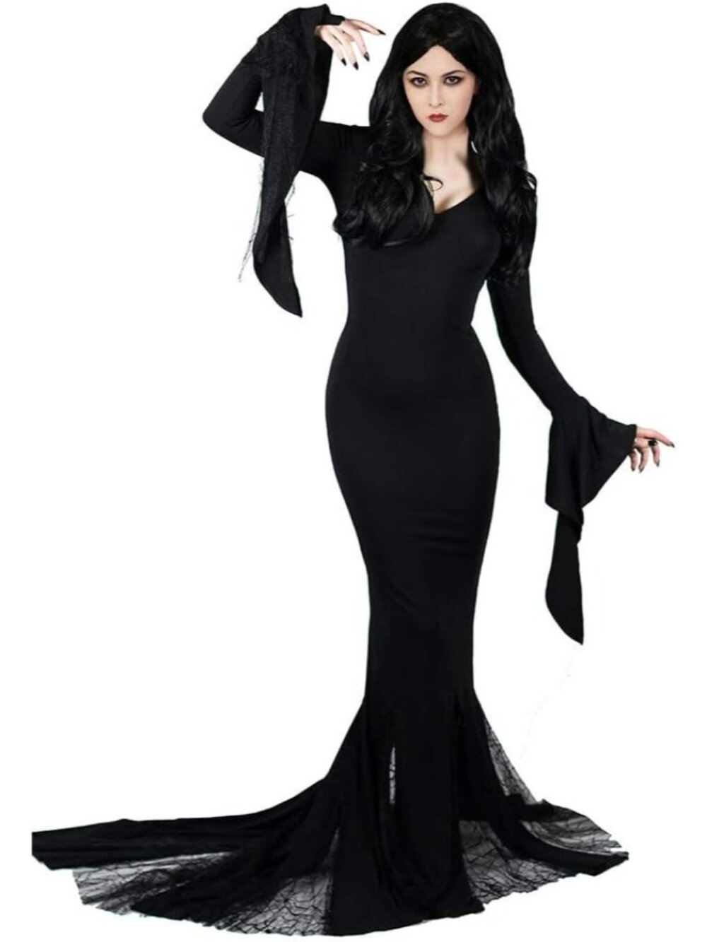 Women's Black Vintage Gothic Long Witch Style Halloween Cosplay Costume Dress